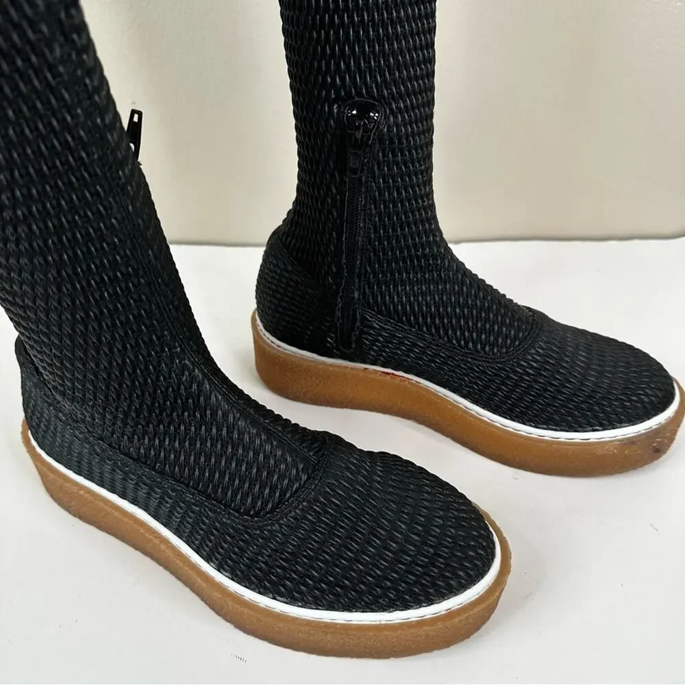 Free People Thigh High Over The Knee Boots Womens 37/ US 6.5 Black Stretch OTK
